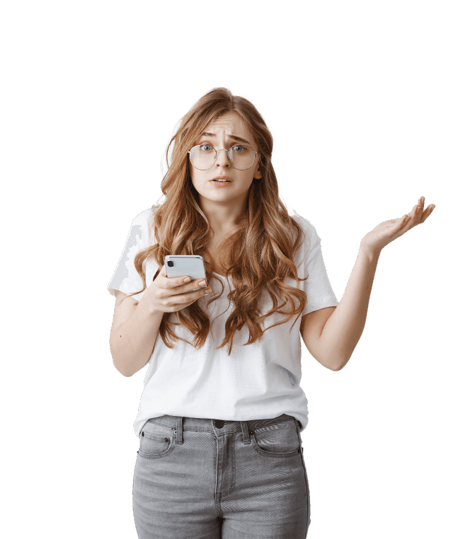Woman with smartphone looking confused